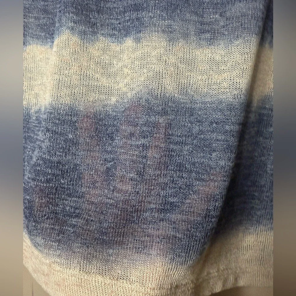 Blue White Tie Dye Lightweight‎ Sweater Coastal Casual Relaxed Knit Top